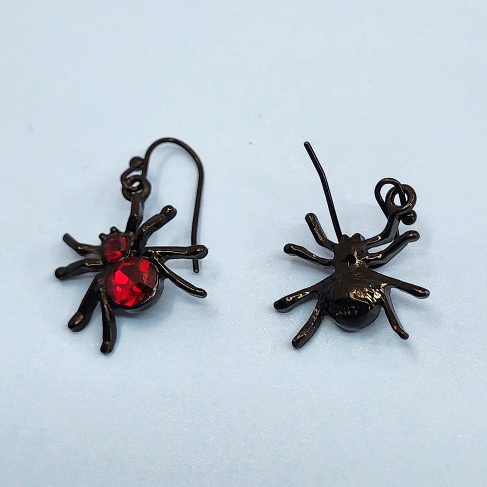 Black Spider Red Rhinestone Dangle Earrings Gothic Halloween Statement Gift